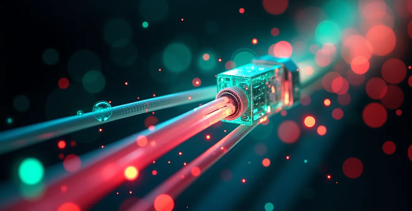 Abstract visualization of data loss prevention system analyzing and encrypting email flow