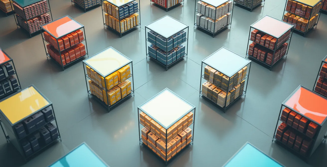 Strategic retail floor layout showing optimal gondola placement for security visibility