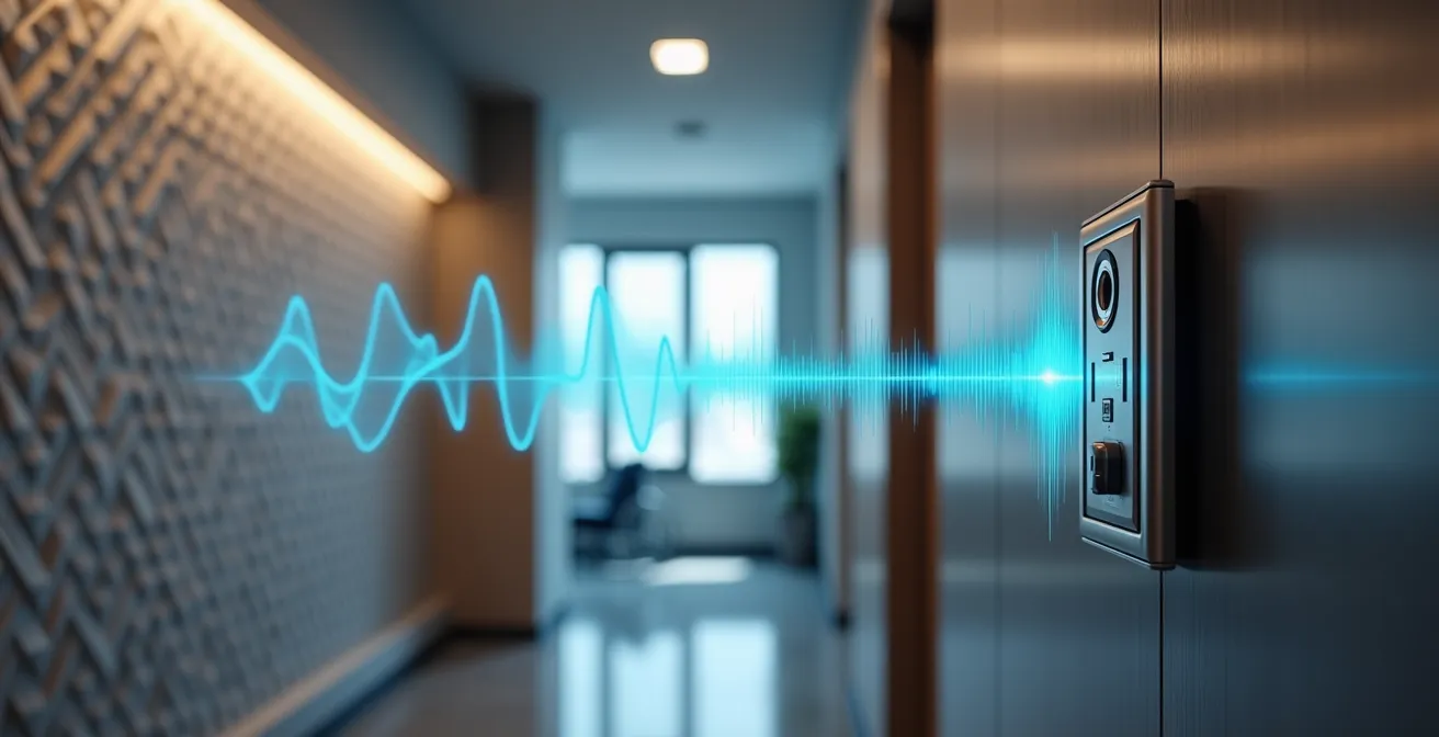 Optimal intercom positioning in office vestibule with acoustic treatment