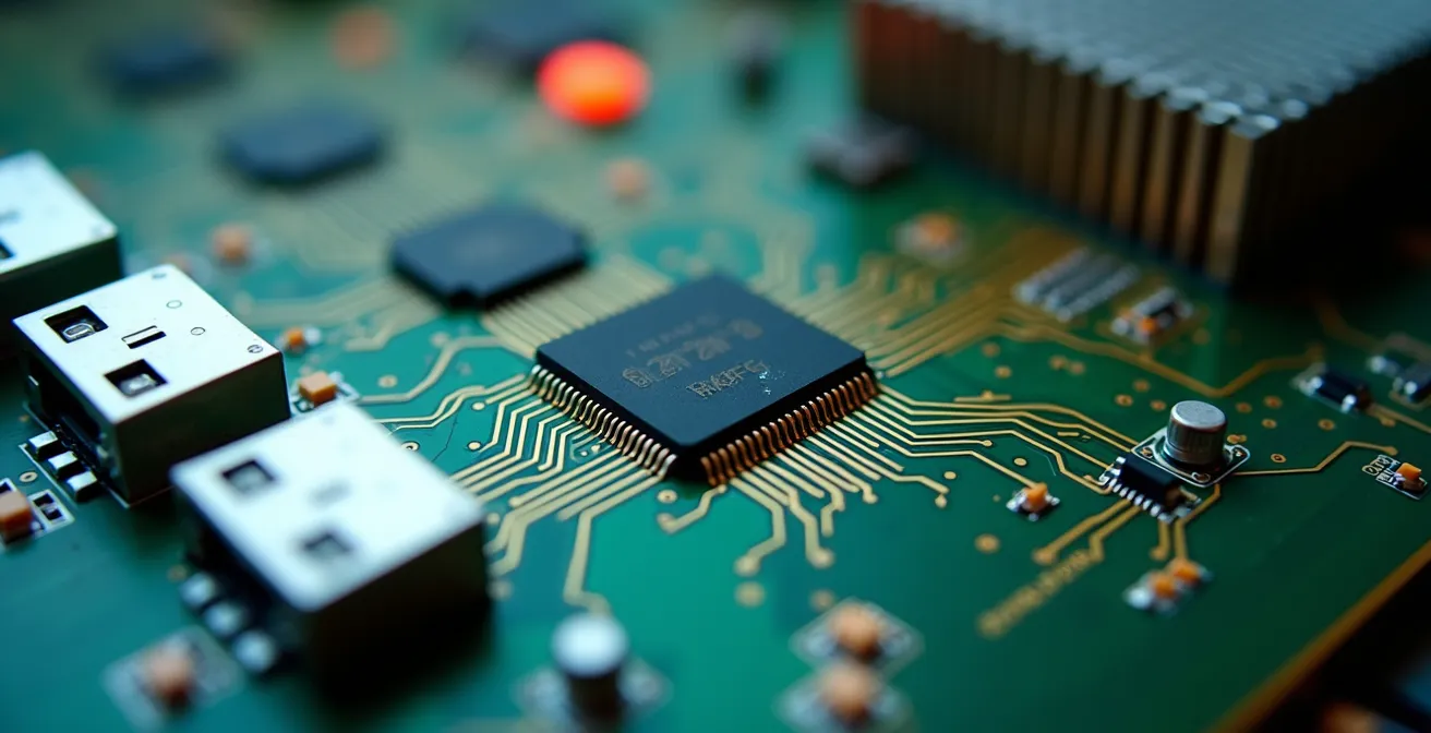 Macro view of network security hardware showing intrusion prevention system components