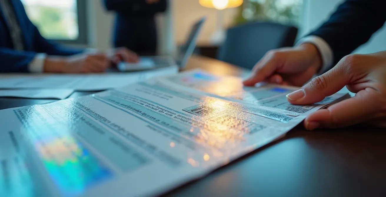 Close-up macro shot of Quebec driver's license security features and holographic elements