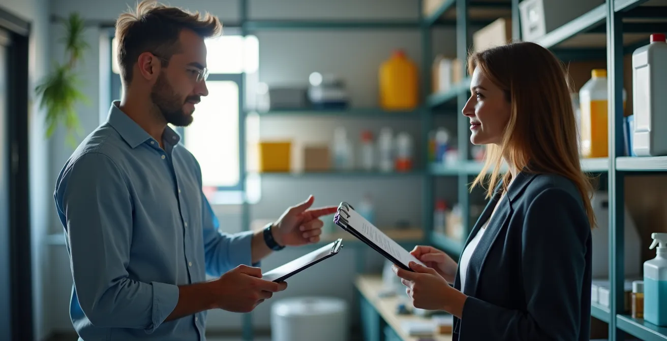 Montreal office worker demonstrating chemical safety knowledge during on-site SIMDUT competency verification