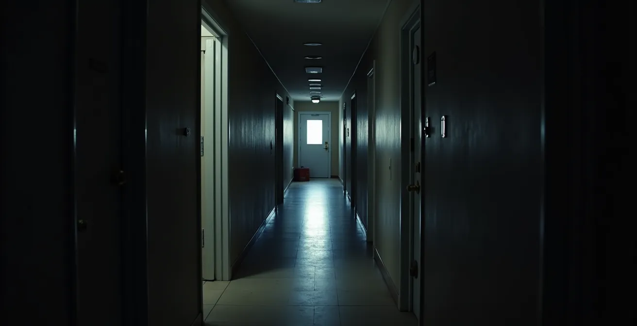 Empty apartment hallway showing security vulnerability perspective